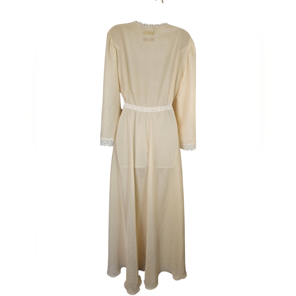 Vintage Dreamy 1970s Hand-Painted Boho Maxi • Sheer Ivory Nylon & Lace • S - Picture 2 of 13